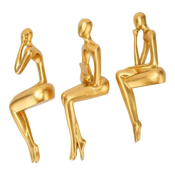 Lot De 4 Statues Penseur Abstrait Dorées En Résine - Sculpture Décoration Maison Bureau Salon