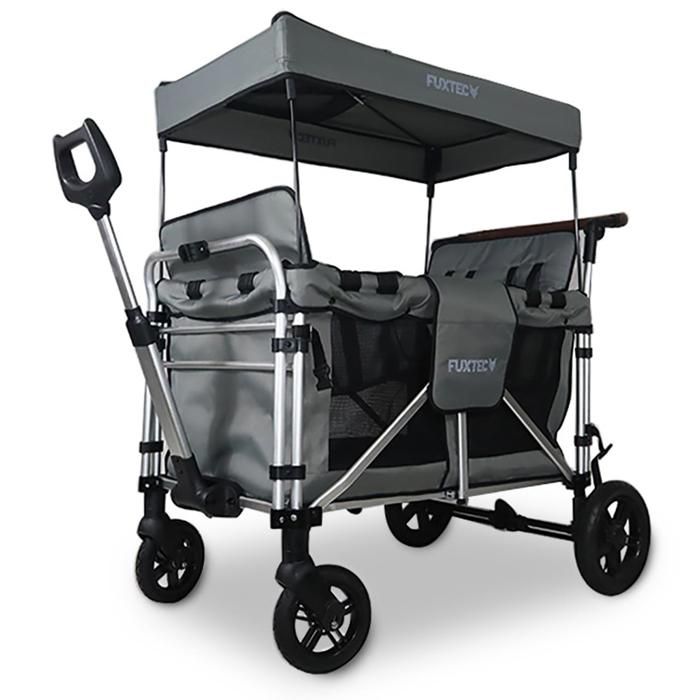 Chariot de transport enfant - Gris - FUXTEC Family Cruiser - Banquettes amovibles 4 places charge 75 kg