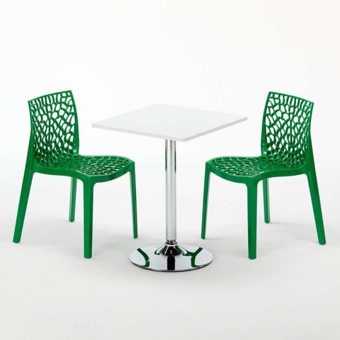 Table Carree Blanc 2 Chaises Colorees Grand Soleil Set Interieur
