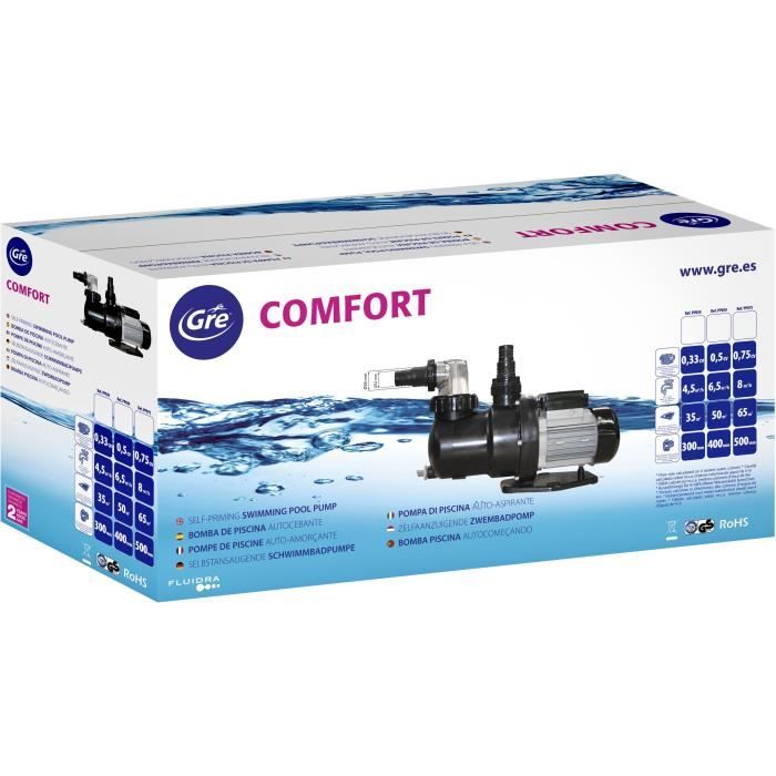 Pompe de filtration GRE 0,75 CV pour piscine - 9,5 m3/h - avec pré-filtre