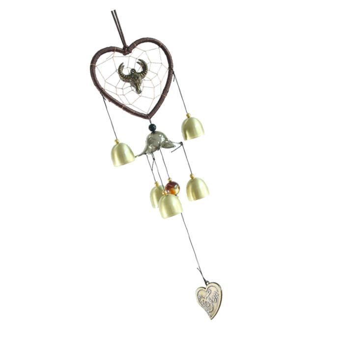Carillon à Vent Décoratif En Métal Style Bohème - Forme Vache Avec Cloches Laiton - 122x12x71 Cm - Pour Jardin, Terrasse