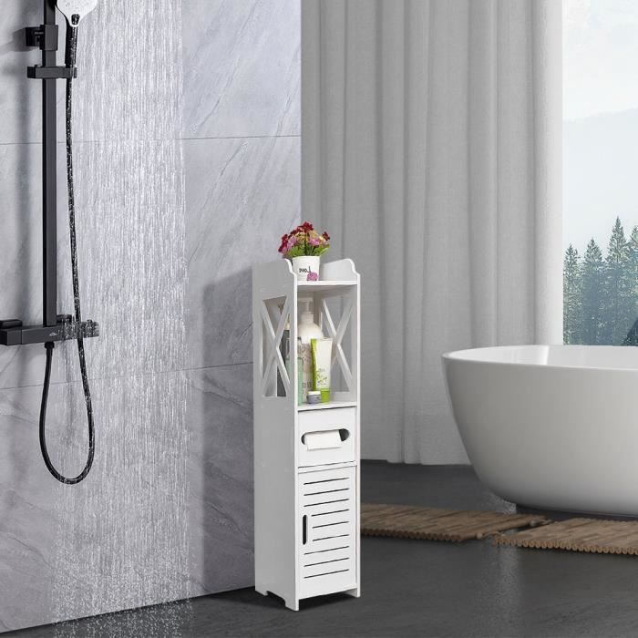 meuble de toilette - huole - armoire de salle de bain - blanc - 20x20x80cm