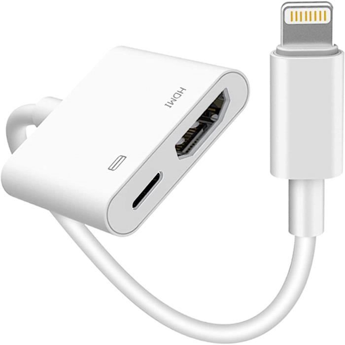 Adaptateur de câble Lightning vers Hdmi compatible avec iPhone, adaptateur  audio vidéo d'écran de synchronisation numérique 1080p avec connecteur de  port de charge vers projecteur HD TV Mo