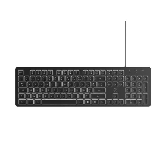 Ce clavier rétroéclairé est parfait pour une utilisation domestique ou professionnelle. Ses touches concaves et ergonomiques assurent un confort de frappe optimal, même dans des environnements peu lumineux. Il intègre 12 raccourcis multimédia, un pavé numérique complet, et fonctionne en Plug Play pour une installation rapide et sans tracas.