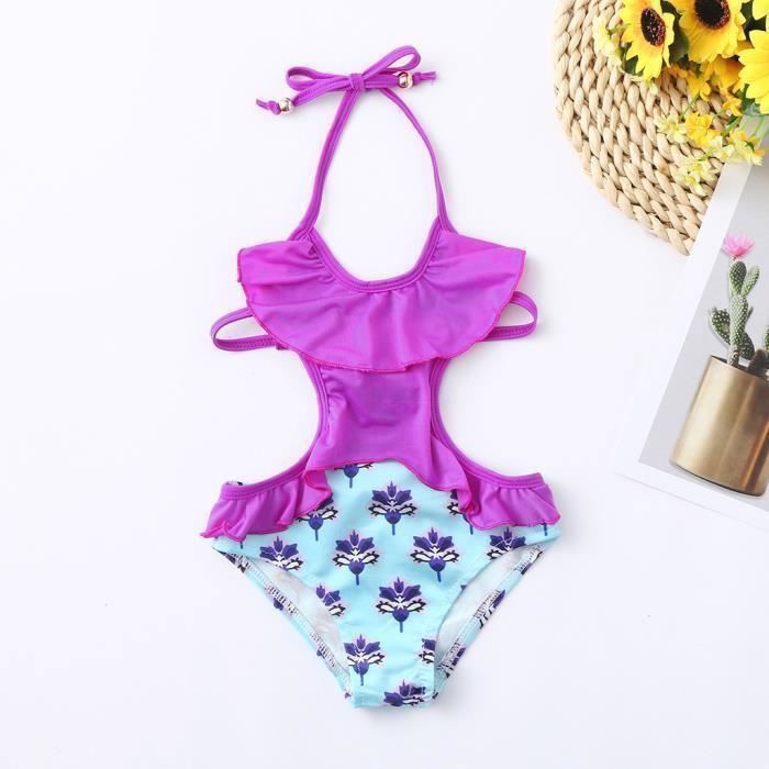 Robe Fille Tea Collection Taille 7 - Imprimé Floral Violet à Volants - Manches Longues En Coton
