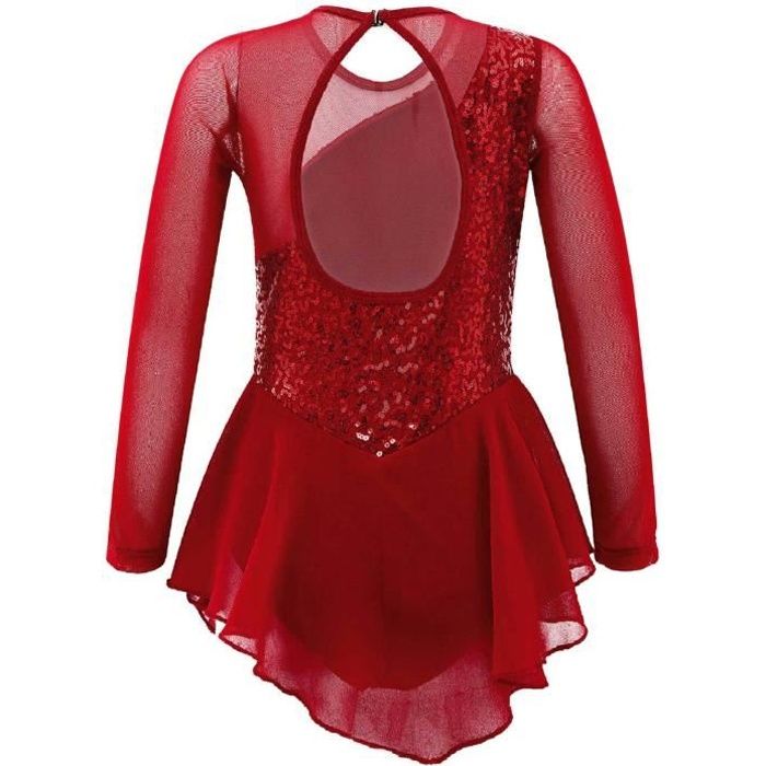 CHICTRY Robe Patinage Artistique Fille Manches Longues Paillette  Justaucorps Danse Gymanstique 6-14 Ans Rouge - Cdiscount Sport