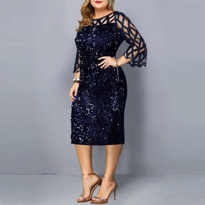 Robe Femme Robe de Soir e Grande Taille Paillettes Robe Bleu