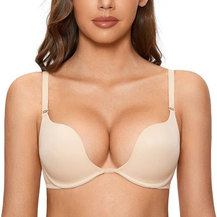 SOUTIEN GORGE Femme Soutien Gorge Push Up Deep Plunge avec Armature Sexy Rembourre Beige Cdiscount Pret a Porter