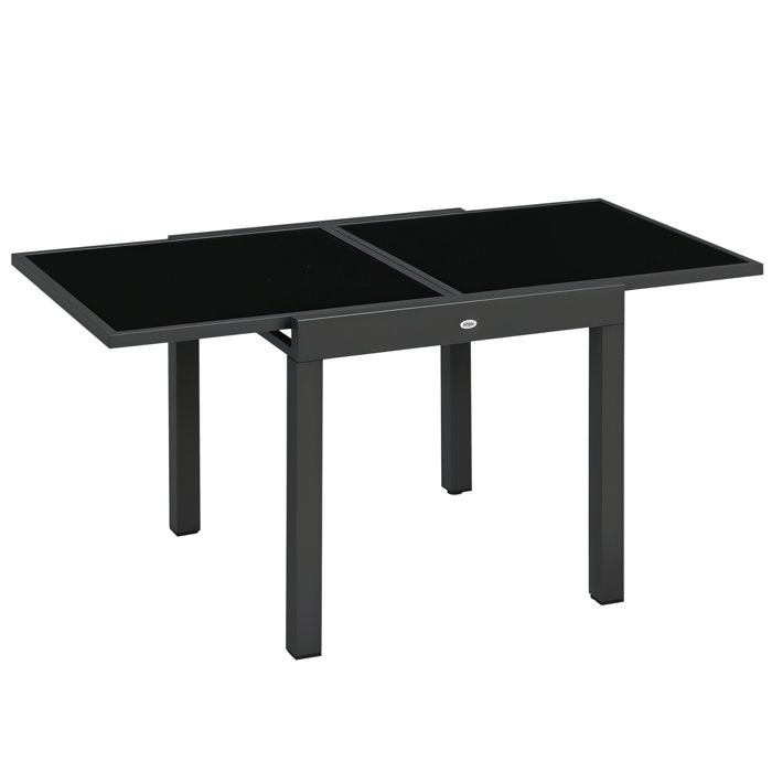 Table extensible - Outsunny - jardin 160x80x75 cm plateau verre trempé aluminium - alu verre - gris