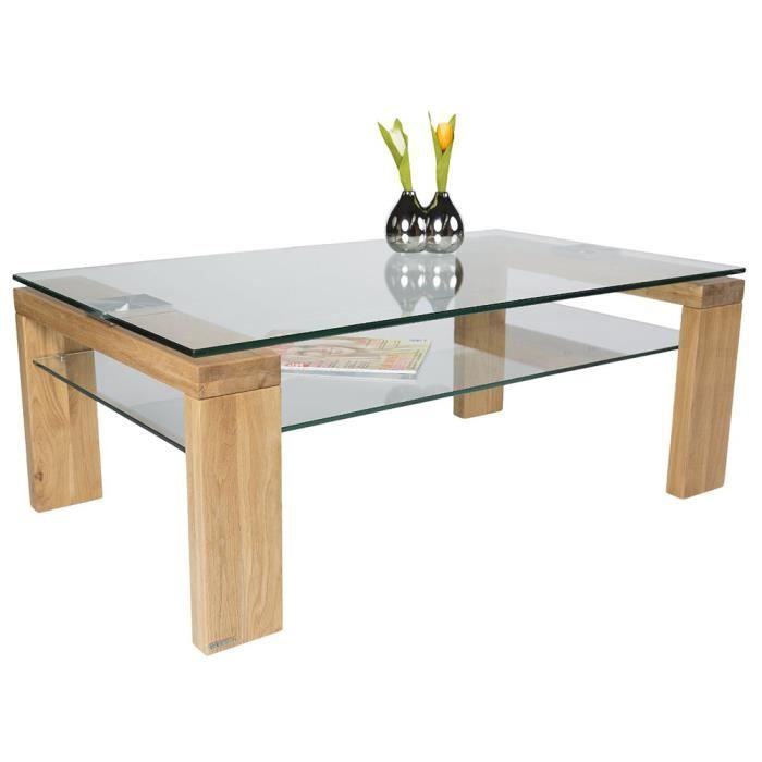 Table Basse En Bois Et Verre Trempe Coloris Chene Sauvage Dim