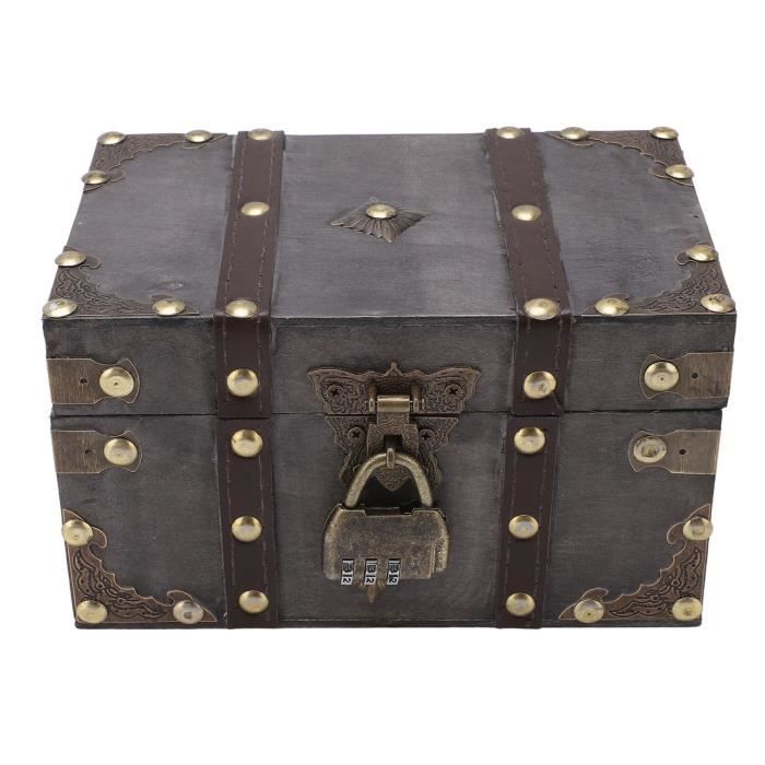 Fahibin Coffre Trésor Bois Vintage Avec Serrure – 15x12x7 Cm, Pirate Style, Rangement Bijoux & Secrets Enfants !