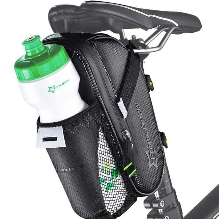 ROCKBROS Sacoche de Selle Velo VTT - Etanche Réfléchissant avec Porte-Bouteille et Trou de Feu Arrière - 1,6L - Noir