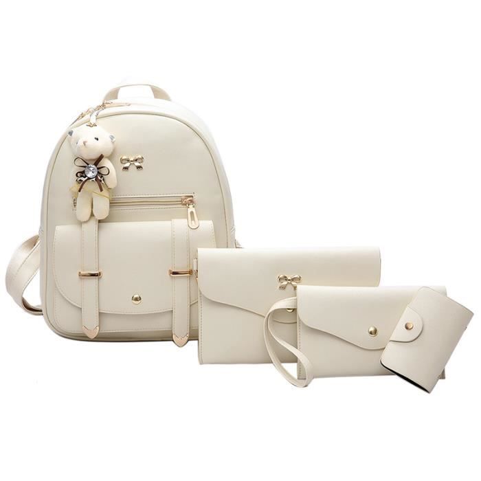 Femmes Sacs A Dos De Mode En Cuir Pu Sac A Bandouliere Couleur Solide Petit Sac A Dos Sacs D Ecole Sac A Dos Pour Fille Compose En Blanc Creme Achat