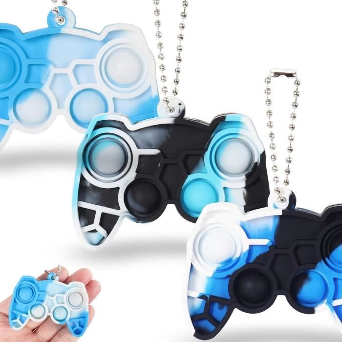 Porte-clés Manette De Jeu En Silicone - Design Bicolore Avec Chaînette Argentée Et Perles - Accessoire Gaming Personnalisable - 5