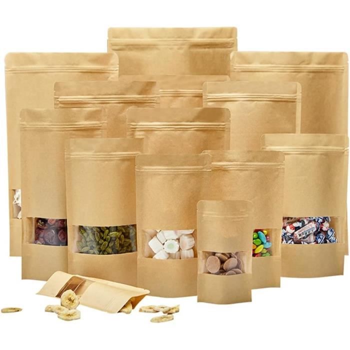 Lot De 20 Sacs En Cellophane Refermables En Papier Kraft Avec