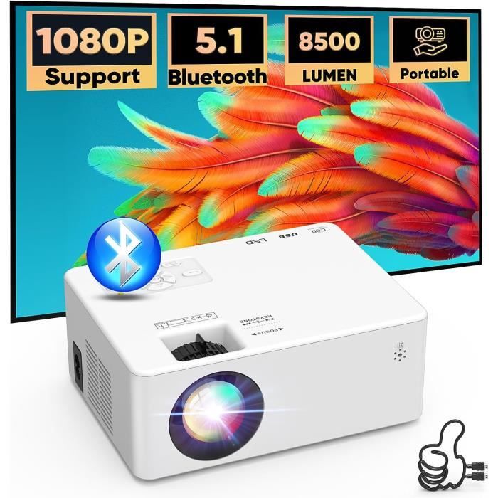 Mini Projecteur Bluetooth, 8500 Lumens Vidéoprojecteur 1080P Full