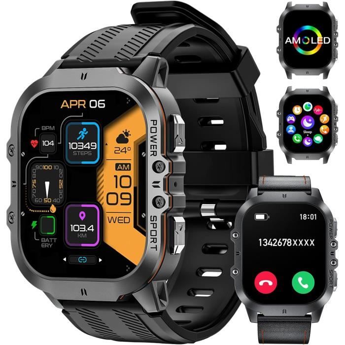 Montre Connectée MT55 - Écran AMOLED 1.43 - Appels, Tracker Sport - IP67 - Noire