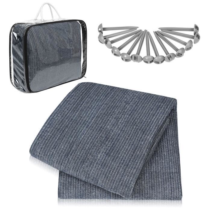 NAIZY Tapis D'auvent - 250 X 250 Cm - Avec 13 Clous Et 12 Trous - En Polyéthylène Haute Densité - Avec Sac De Transport - Accessoires De Camping - Gris Et Bleu