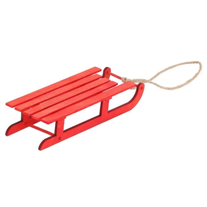 Mini Traîneau En Bois Décoratif - Accessoire Pour Porte D'elfe De Noël, Avec Cordon