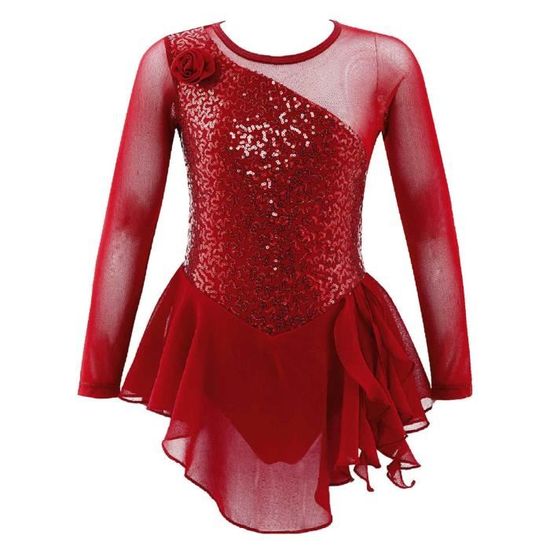 Robe De Patinage Artistique Femme Avec Gants Longs - 85% Polyester 15% élasthanne, Strass, Dos Creux, Pour Danse Lyrique Et Compétition