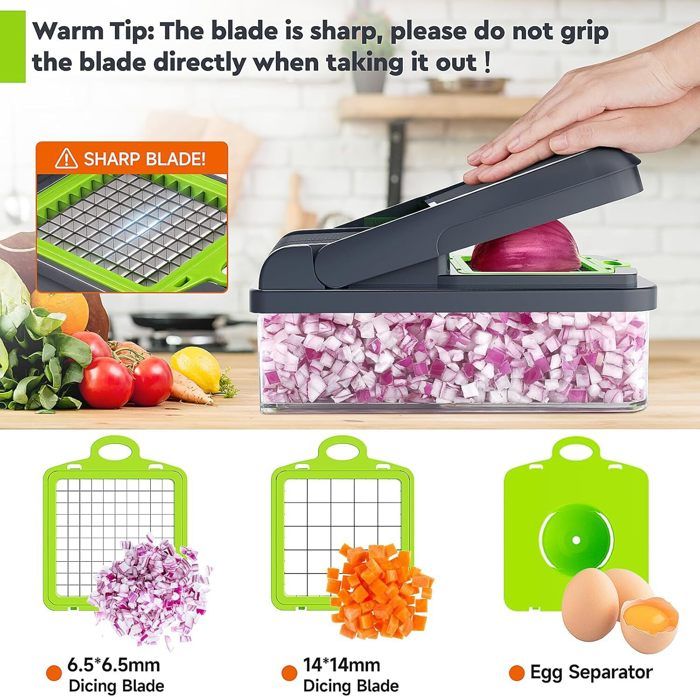 Coupe-Légumes Multifonctions 16 En 1 Etievort | Mandoline De Cuisine Avec 7 Lames | Pour Oignons, Tomates, Carottes | Sécurité Et Facilité D'Utilisation