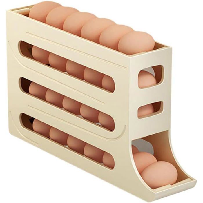 Distributeur D’œufs Automatique Pour Frigo - Rangement Empilable Avec Couvercle - Environ 30 œufs - Beige