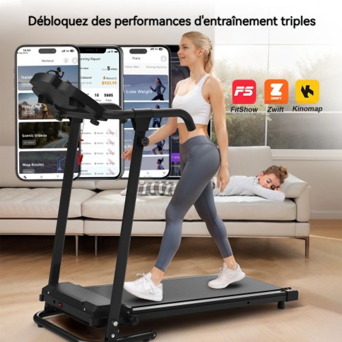 Tapis De Marche Inclinable 3.0HP – 6% De Pente, Vitesse 1-6 Km/h, Silencieux, Écran LED Et Télécommande, Charge 120kg, Compact Sans Guidon