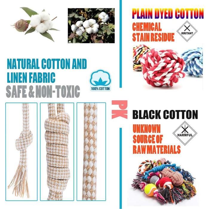 Jouets en corde de coton naturel pour chiens, interactifs, résistants ...