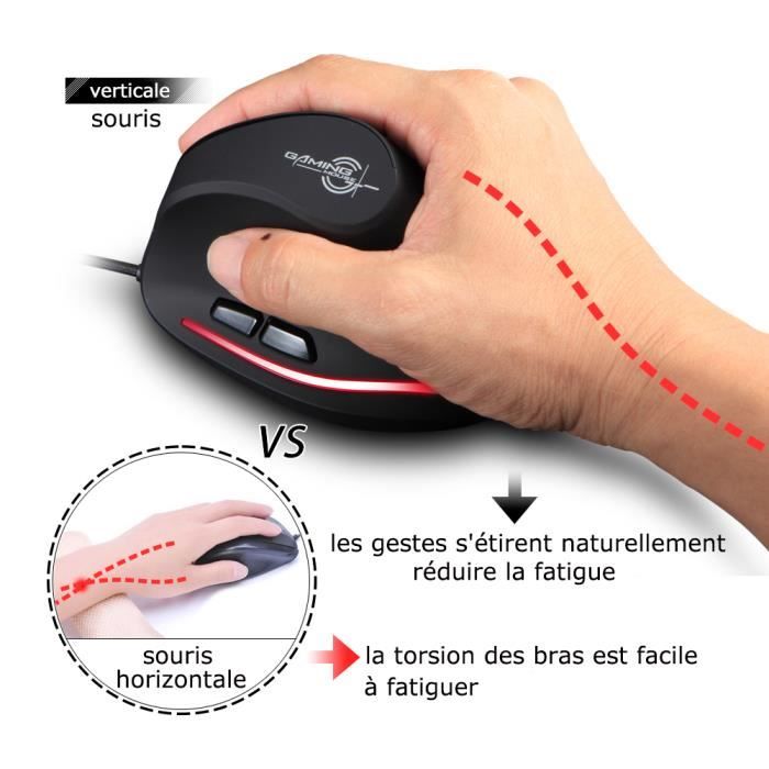 Souris Verticale Ergonomique Pour Petites Mains - Souris PC Légère, Connexion Stable, Design Confortable Pour éviter La Fatigue - Noir