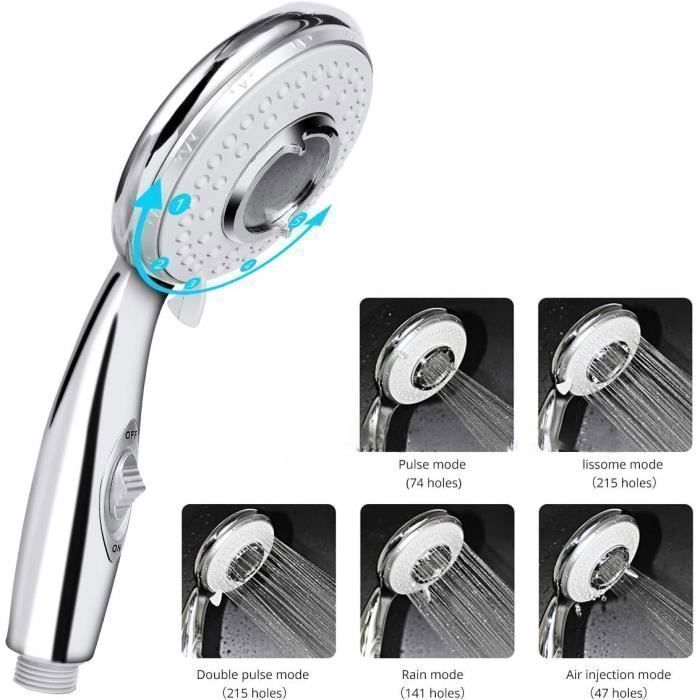 OFFO Tuyau De Douche Universel 2,5 M - PVC Blanc, Lisse, Raccords Laiton G1/2, Anti-torsion