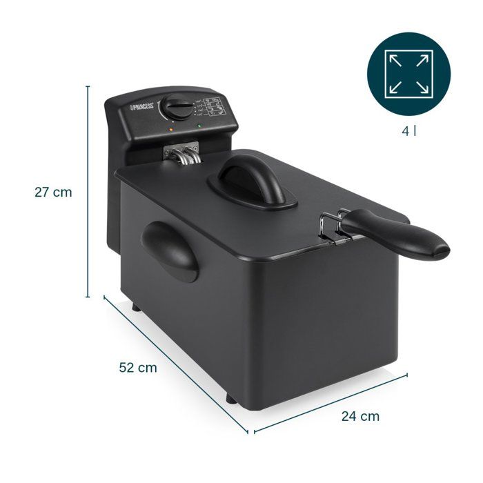 Princess Friteuse à Huile 3L 2000W – Noir, Cuisson Croustillante Rapide Et Facile