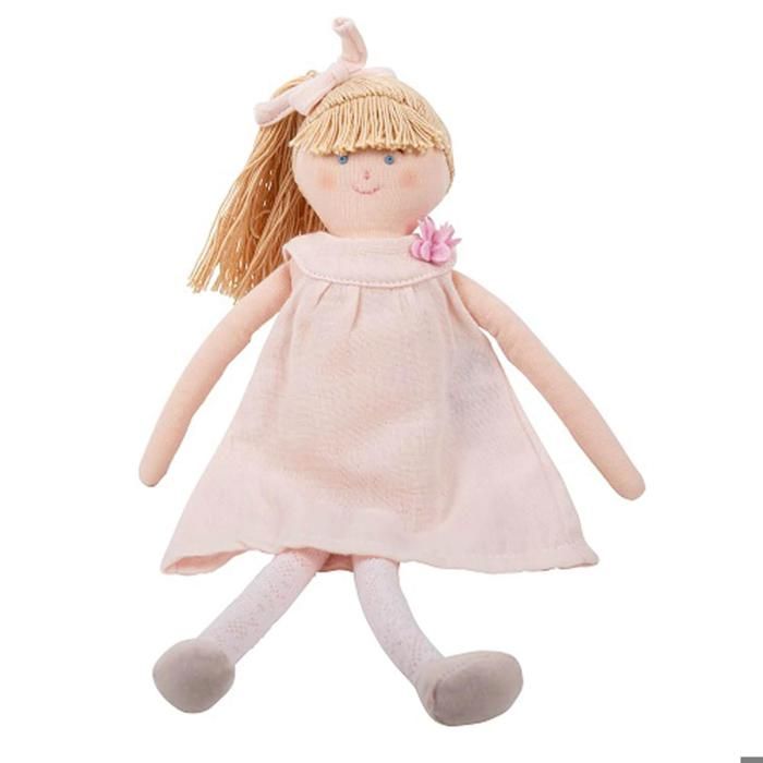 Doudou mini poupée en tissu fille rose-21 cm