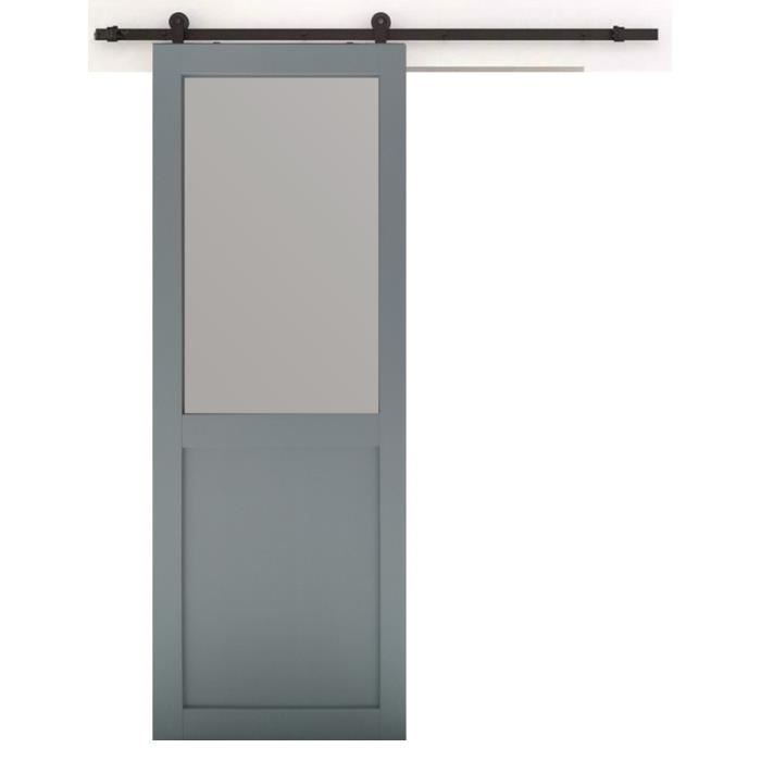 Porte Coulissante Modèle Athena Style Atelier Gris Clair H204 x l.73 avec  Rail Alu GD MENUISERIES