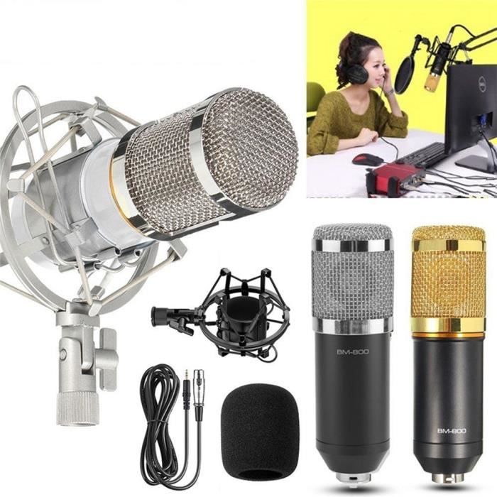 Kit de Microphone à condensateur d'enregistrement de studio professionnelle  Micro tête plate avec carte son externe-Noir + Or - Microphone