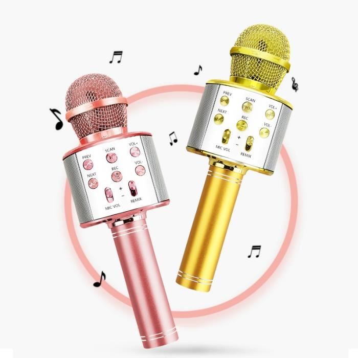 Fifine Microfone Rosa Or rose Fifine-Microphone karaoké portable sans fil Bluetooth, USB ...