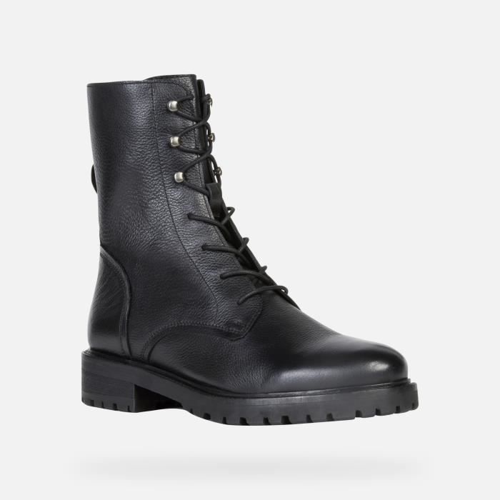 Bottine Femme Geox HoAra Tumb.Lea Cuir Noir Lacets