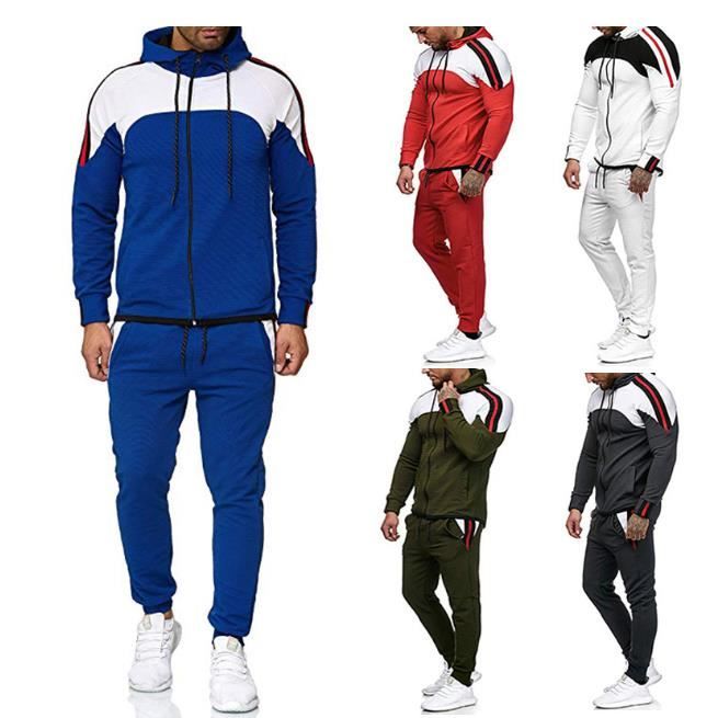 Acheter Survêtement hommes costumes de sport messieurs ensemble veste à  glissière costume à manches longues rayure manteau + pantalon gymnases  hommes ensemble vêtement de sport décontracté