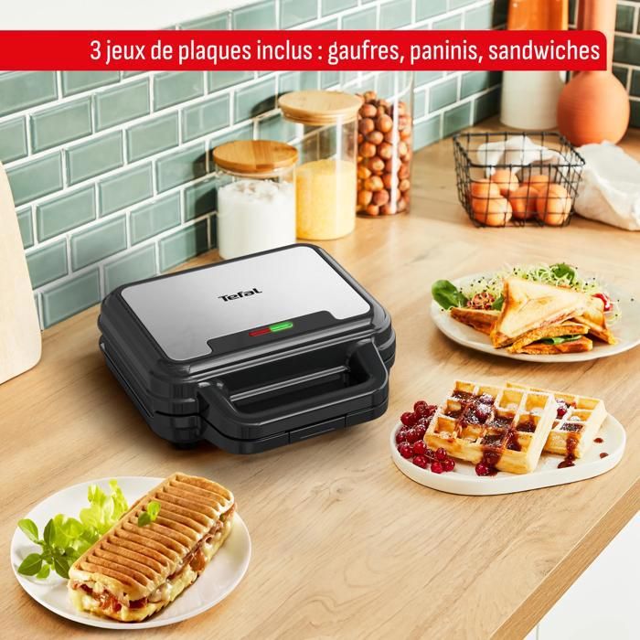 Tefal UltraCompact 3-en-1 Appareil à Gaufres, Sandwichs et Paninis