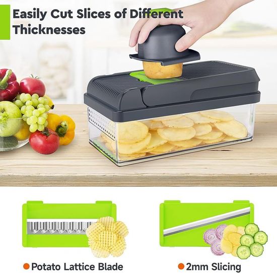 Coupe-Légumes Multifonctions 16 En 1 Etievort – Mandoline Avec 7 Lames Interchangeables, Râpe, Hachoir, Éplucheur