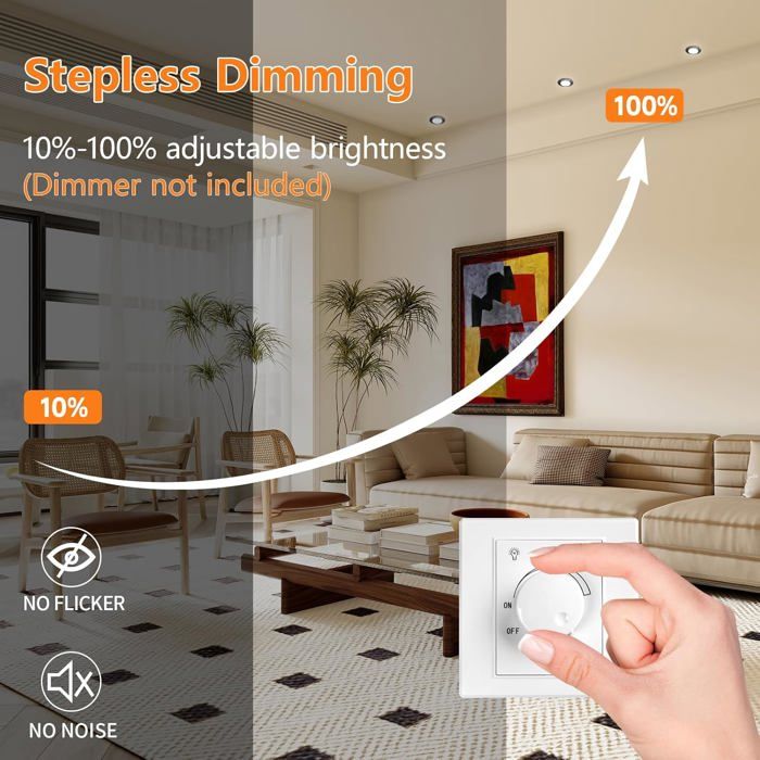 6 Spots LED Encastrables Dimmables 5W - Noir, 3000K, 500lm, Orientables 45°, IP44, Pour Cuisine/salle De Bain