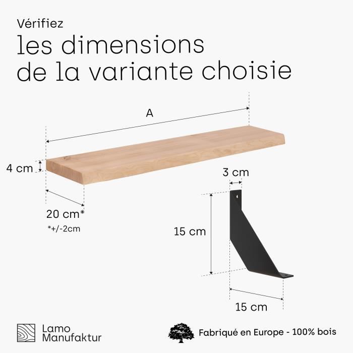 LAMO Manufaktur 2 étagères murales en Bois 2X 42cm | Etagère Murale en 100% Bois Massif