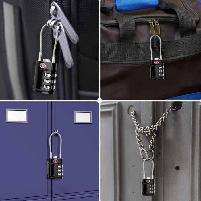 Cadenas TSA à Code 4 Chiffres Avec Alarme - 2 Pièces - Pour Valise & Sacs - Câble Flexible