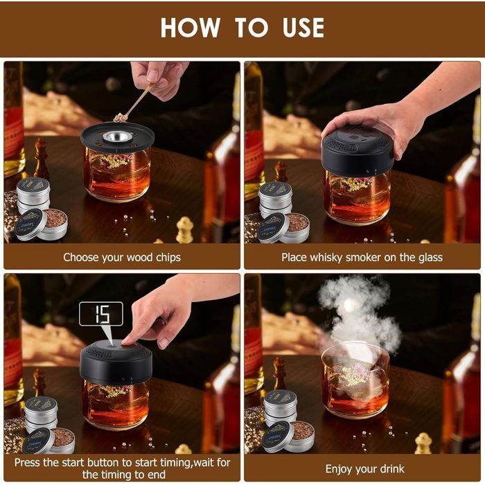 Kit Pour Fumeur De Whisky Avec Chalumeau - 6 Arômes De Copeaux De Bois 2 Verres 2 Moules A Glacons Spheriques Kit Pour Fumeur De Cocktail Cadeau Pour Homme Anniversaire Fete Des Peres Noel Sa 96261189