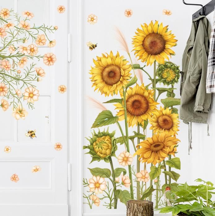 39 Autocollants Muraux Tournesols Et Papillons 3D - Décoration Chambre, Salle De Bain, Amovibles