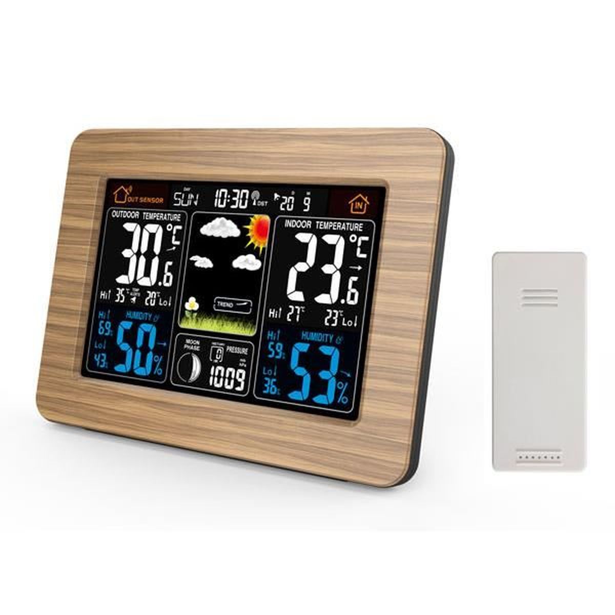 STATION METEO INT/EXT DECO BOIS Horloge PRESSION ATMOhygrometre +Sonde