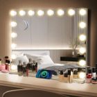 PULUOMIS 80x62cm Miroir de Maquillage Hollywood avec 18 LED Lumière 3 Modes Réglable + USB Charge + Ecran Tactile + Loupe 10x Blanc