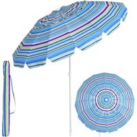 RELAX4LIFE Parasol de Plage Inclinable,Mât Démontable et Pieds à Vrille,Parapluie de Soleil à 16 Baleines,Ø245 x H245 cm,Bleu