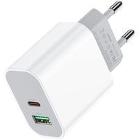 Chargeur USB C Rapide 20 W Secteur 2 Ports PD / QC3 pour iPhone, Samsung Galaxy, Xiaomi, Huawei 