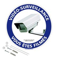 Panneau de signalisation rond prépercé PVC ou ALU diamètre 250 ou 300 mm  kit de fixation pour pose facile - Vidéo-surveillance vo