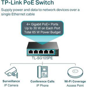 SWITCH - HUB ETHERNET  TP-Link Switch PoE TL-SG105PE 5 ports Gigabit,4 po
